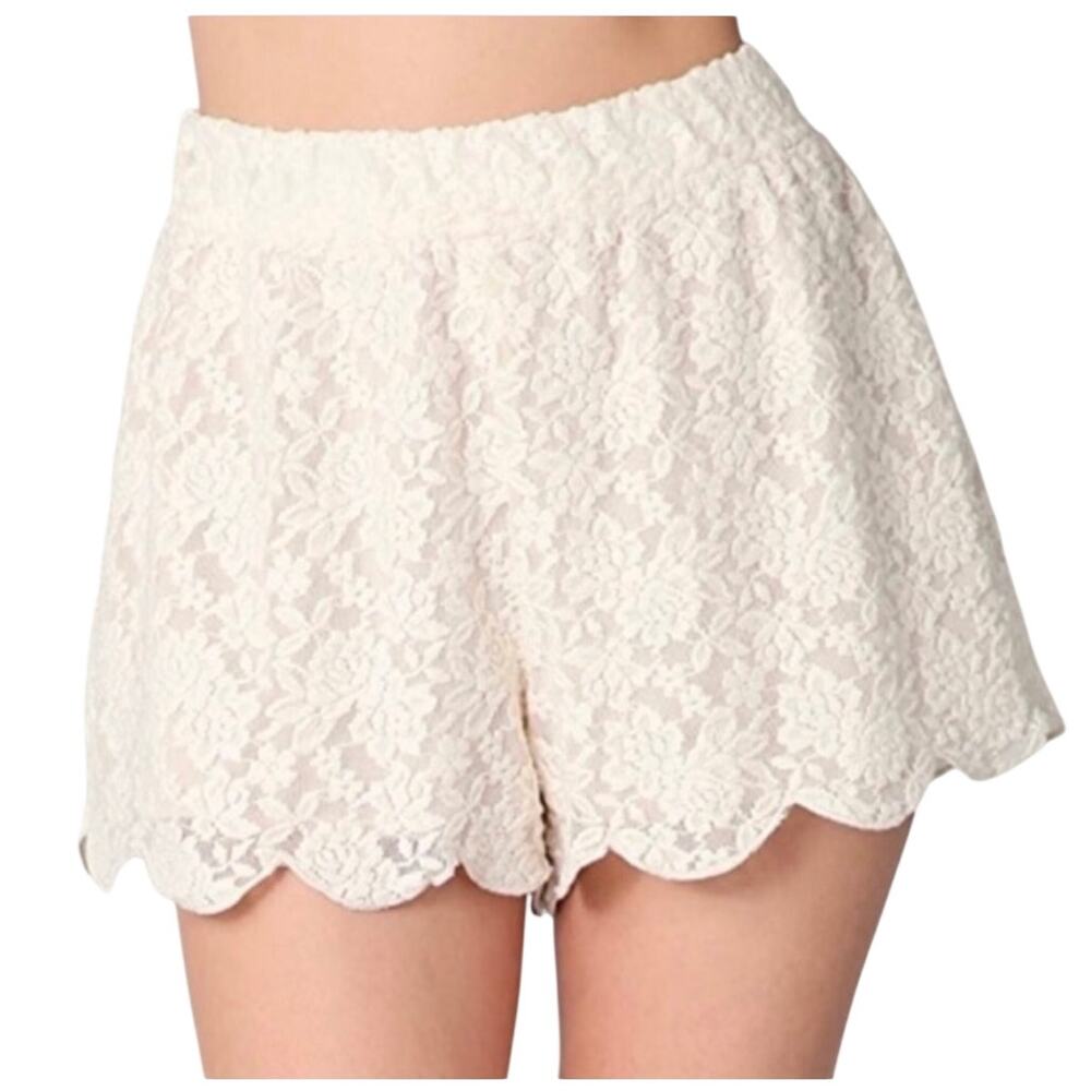 Free People Lace Shorts Womens Small Ivory Scalloped Boho Lined Flowy Romantic